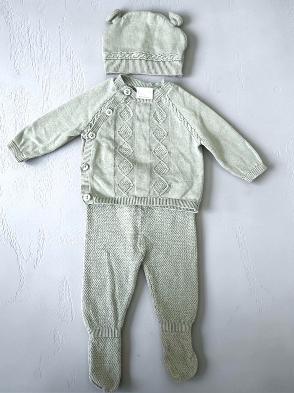 100% Cotton Rock a Bye Baby Boutique Knit True Knit Set in Sage Green 0-3 months
